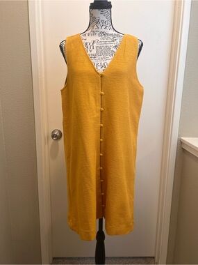 Madewell Texture & Thread Mustard Yellow Button Front Shift Dress L 100% Cotton